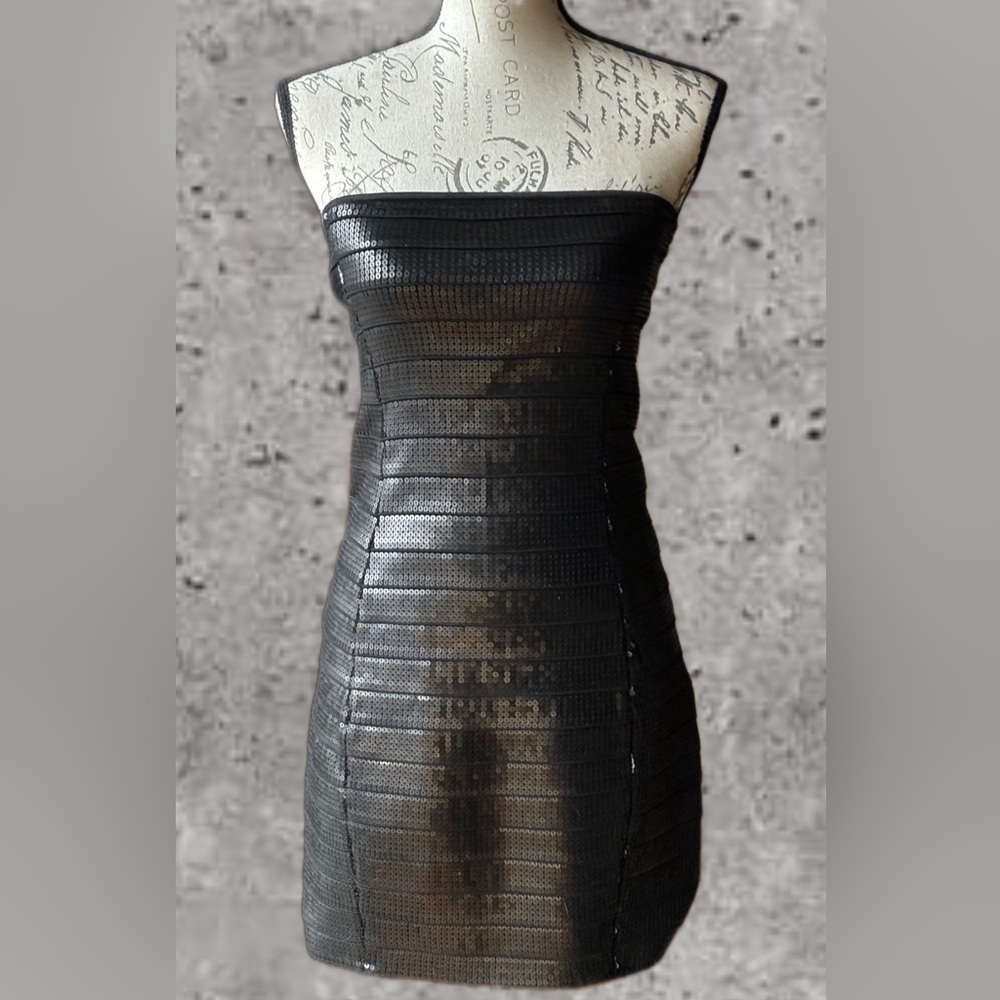 Express - Muted Sequin Strapless Dress, Stretch Fabric (S) Excellent Condition